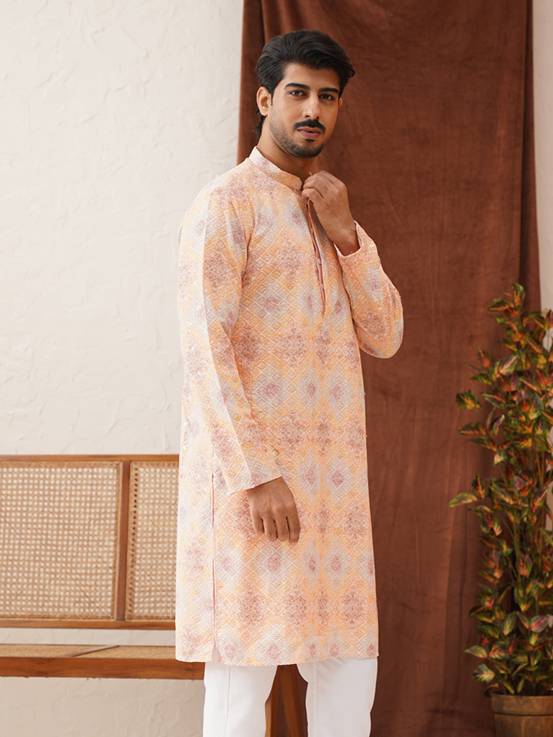 Embroidered Straight Kurtas For Men