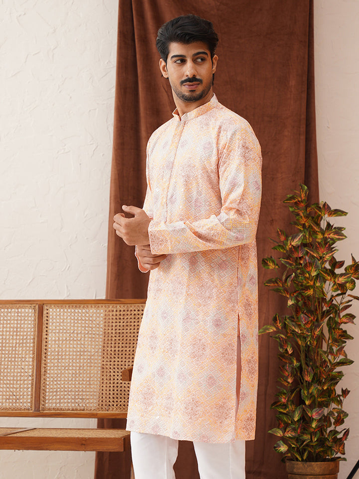 Embroidered Straight Kurtas For Men