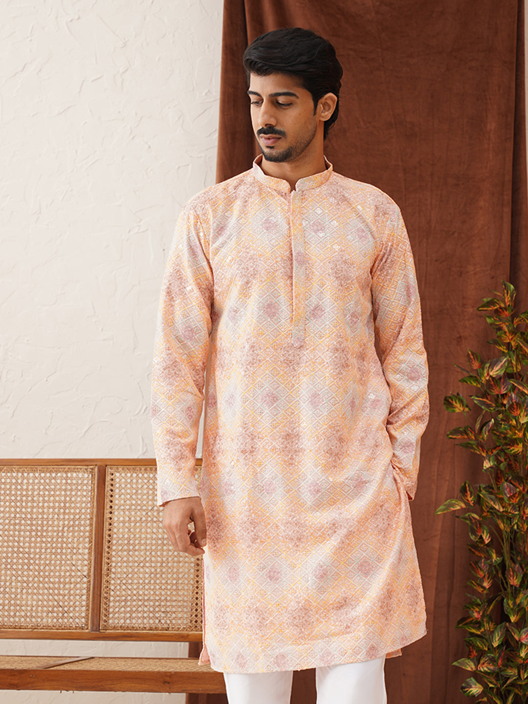 Embroidered Straight Kurtas For Men