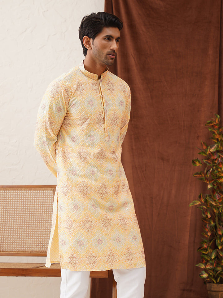Embroidered Straight Kurtas For Men