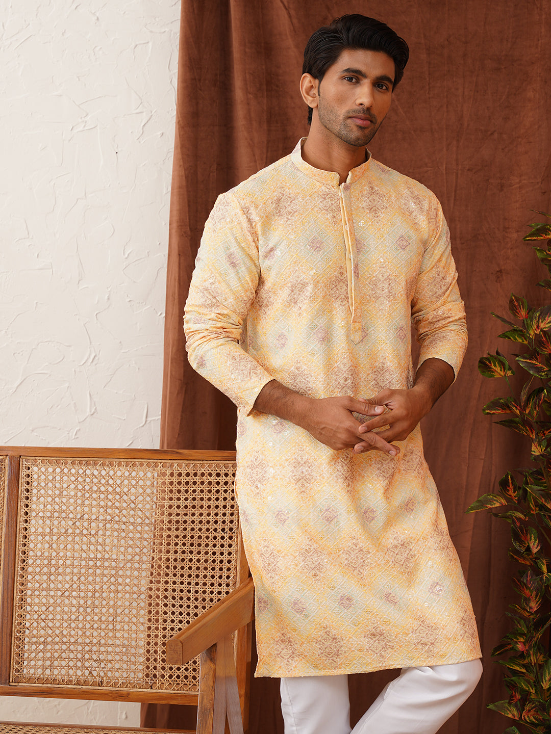 Embroidered Straight Kurtas For Men