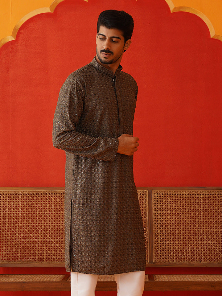 Embroidered Chikankari And Sequence Kurtas For Men