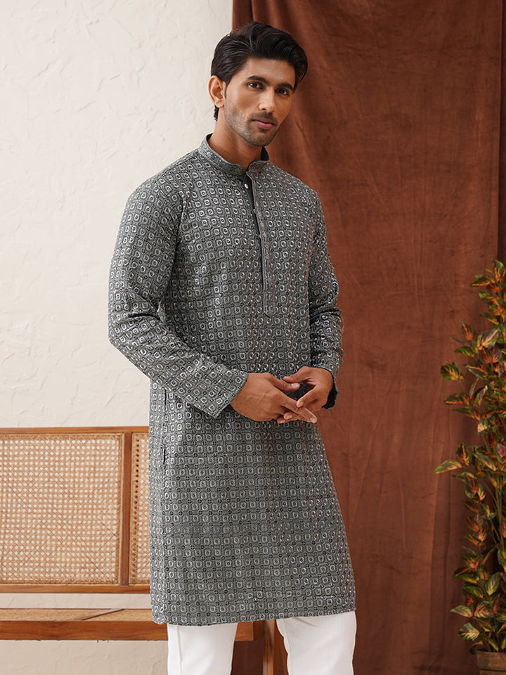 Embroidered Chikankari And Sequence Kurtas For Men