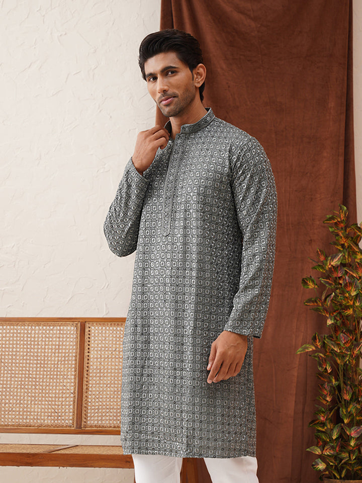 Embroidered Chikankari And Sequence Kurtas For Men