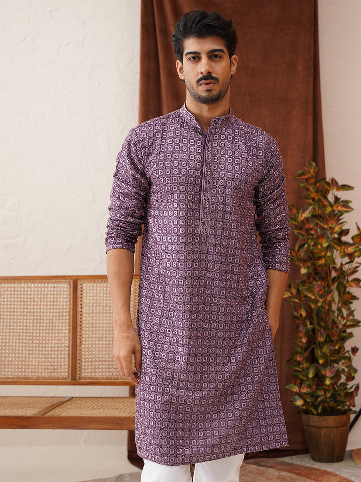 Embroidered Chikankari And Sequence Kurtas For Men