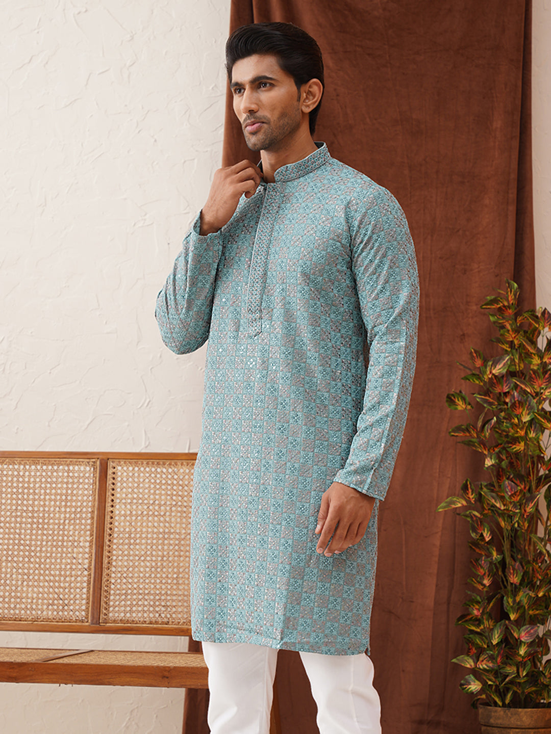 Embroidered Straight Kurtas For Men