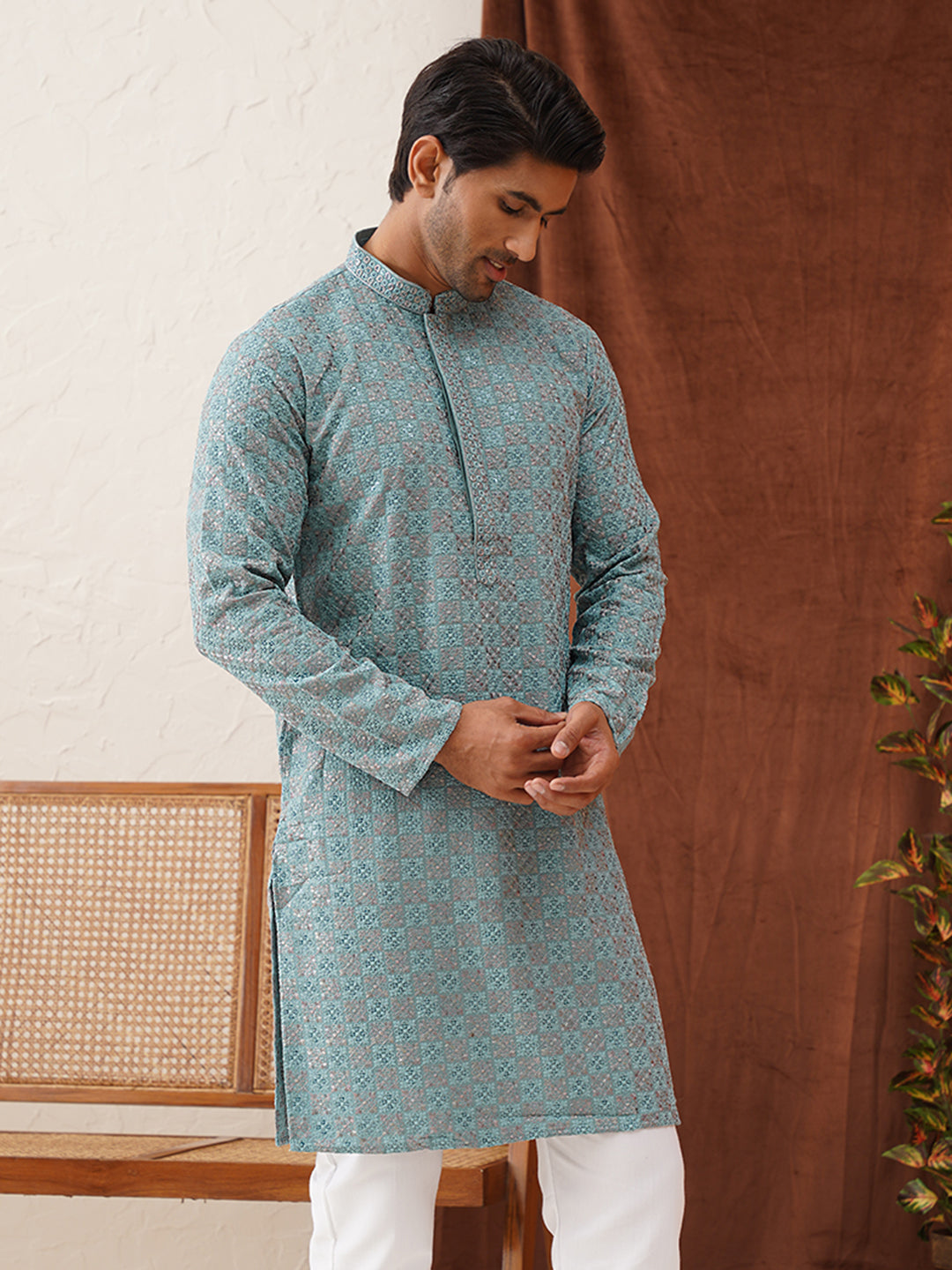 Embroidered Straight Kurtas For Men