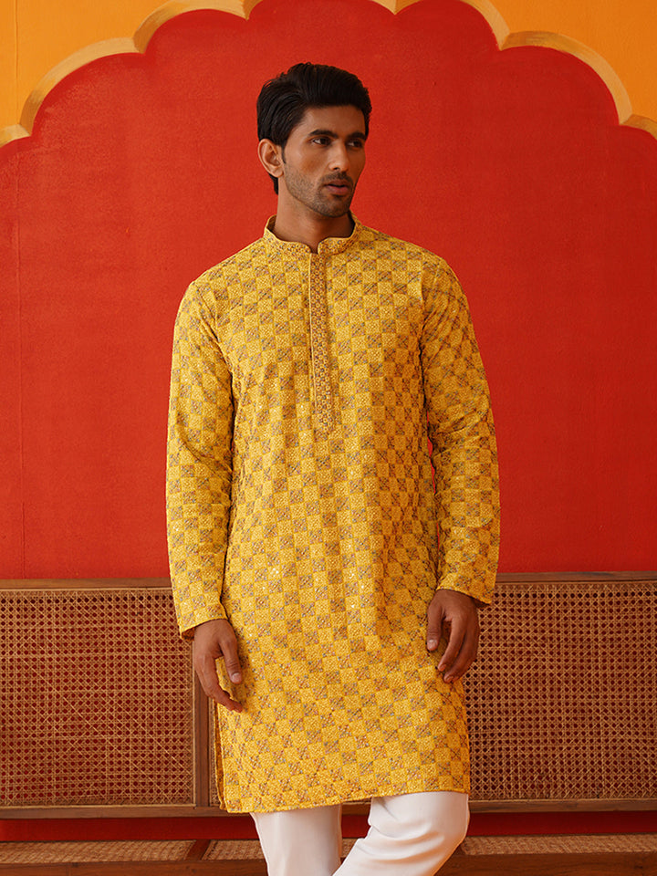 Embroidered Straight Kurtas For Men