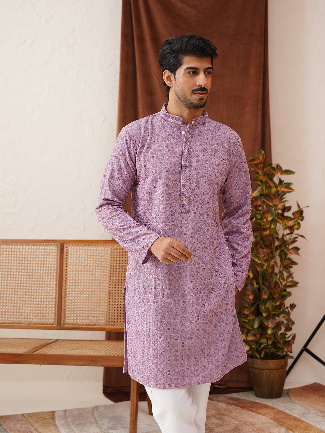 Embroidered Straight Kurtas For Men