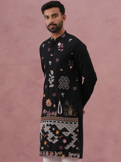 Floral Embroidered And Sequins Kurta