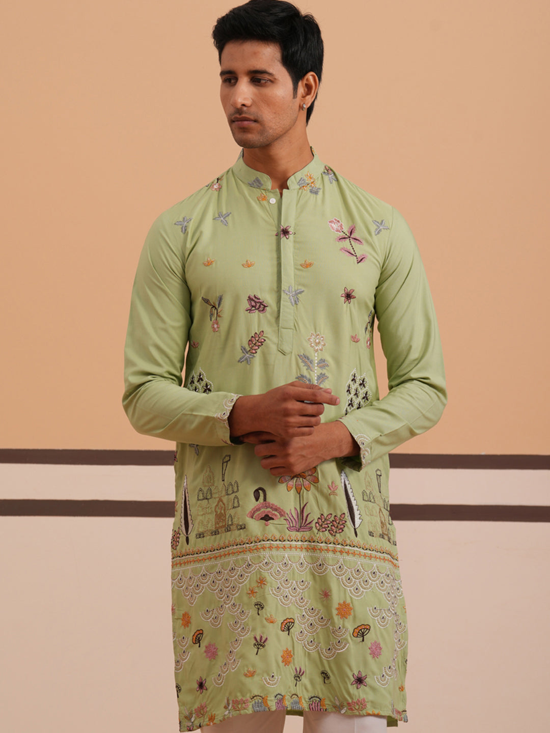 Floral Embroidered And Sequins Kurta