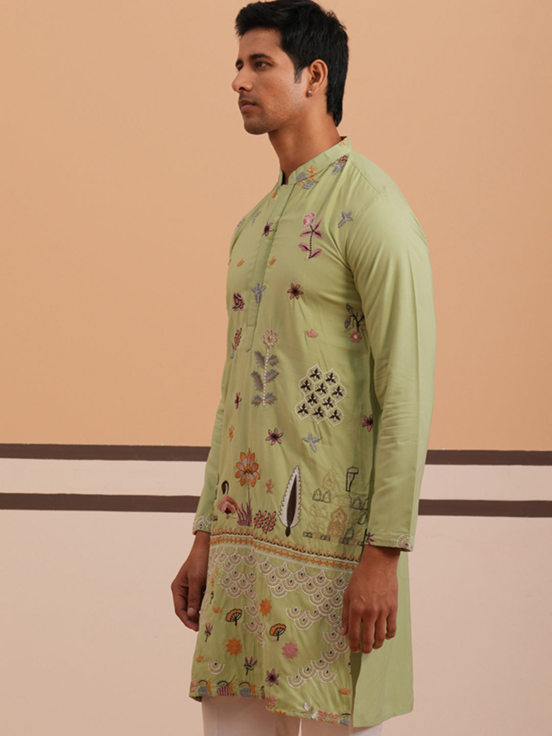 Floral Embroidered And Sequins Kurta