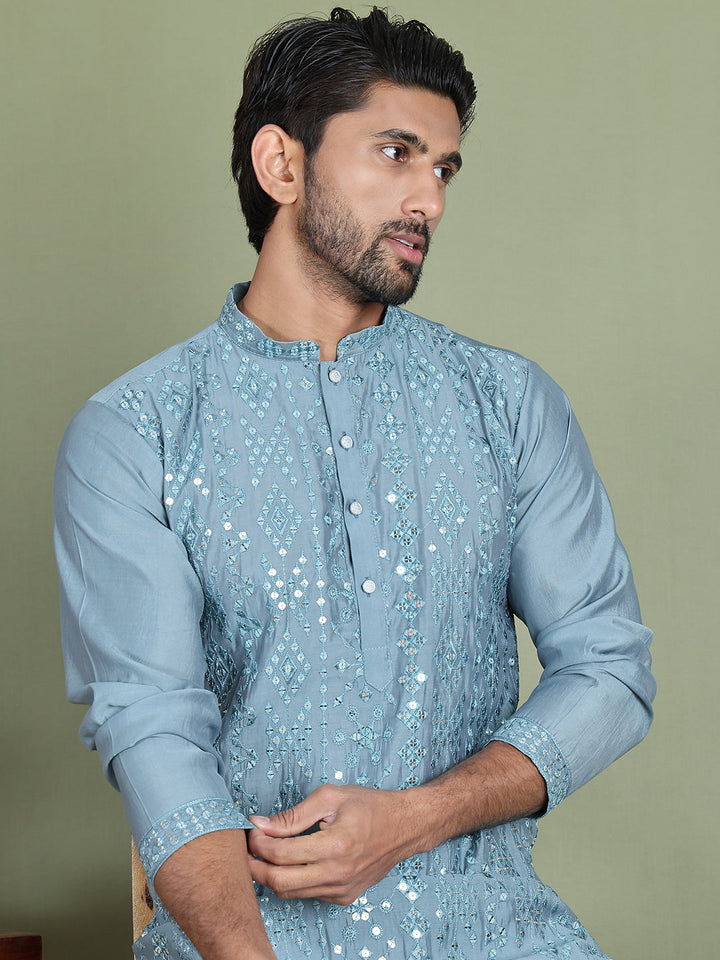 Embroidered And Mirror Work Kurtas For Men