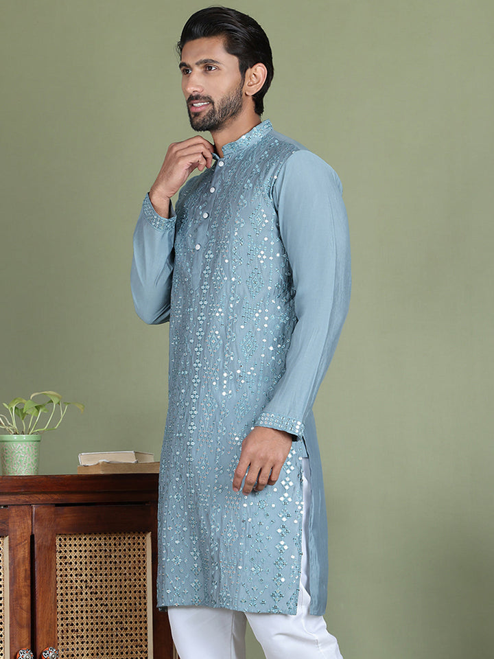 Embroidered And Mirror Work Kurtas For Men