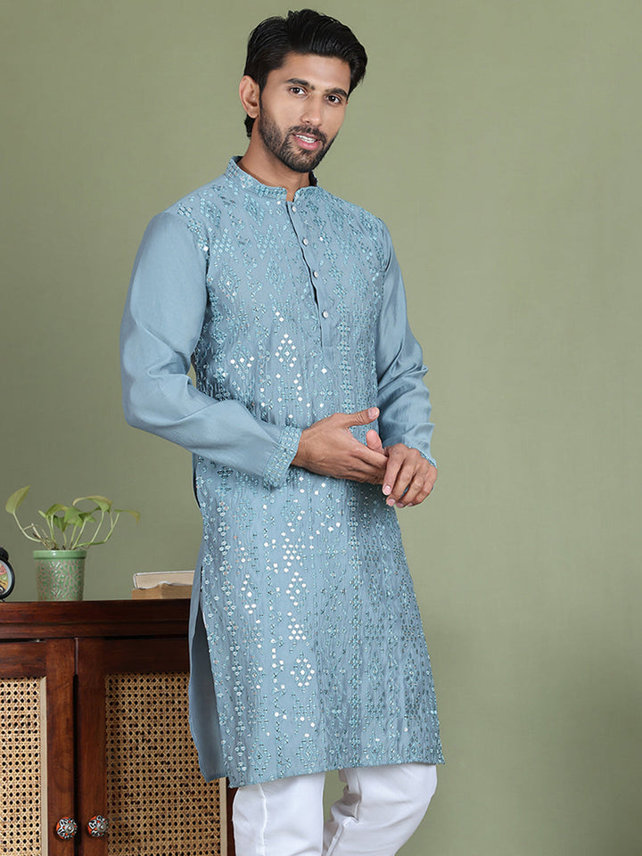 Embroidered And Mirror Work Kurtas For Men