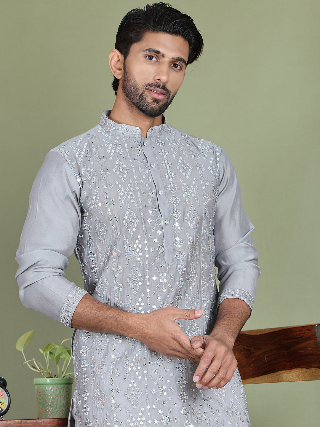 Embroidered And Mirror Work Kurtas For Men