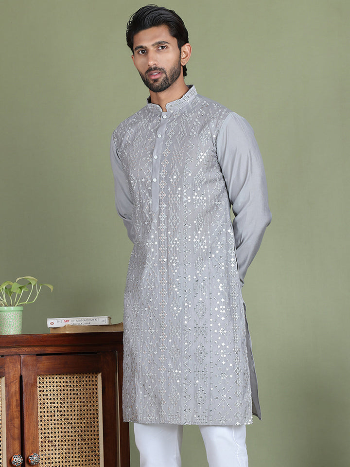 Embroidered And Mirror Work Kurtas For Men