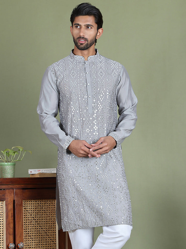 Embroidered And Mirror Work Kurtas For Men