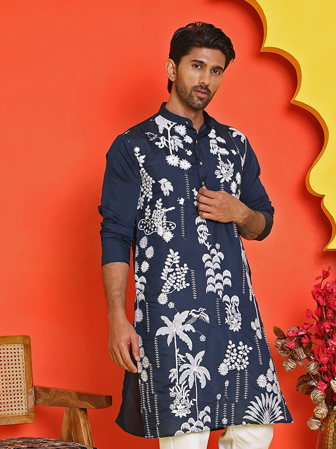Embroidered Straight Kurtas For Men