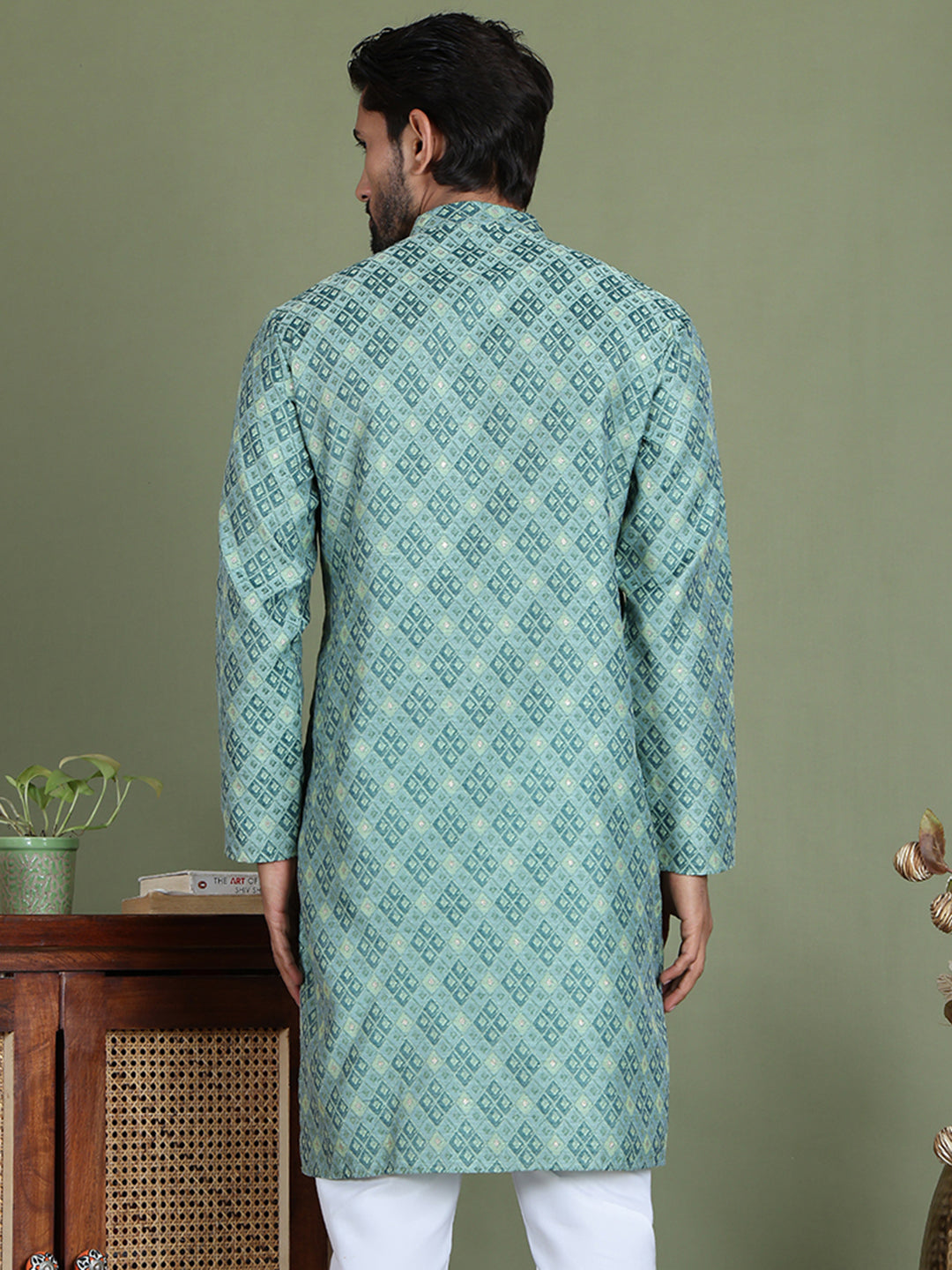 Blue Woven Design Straight Kurtas