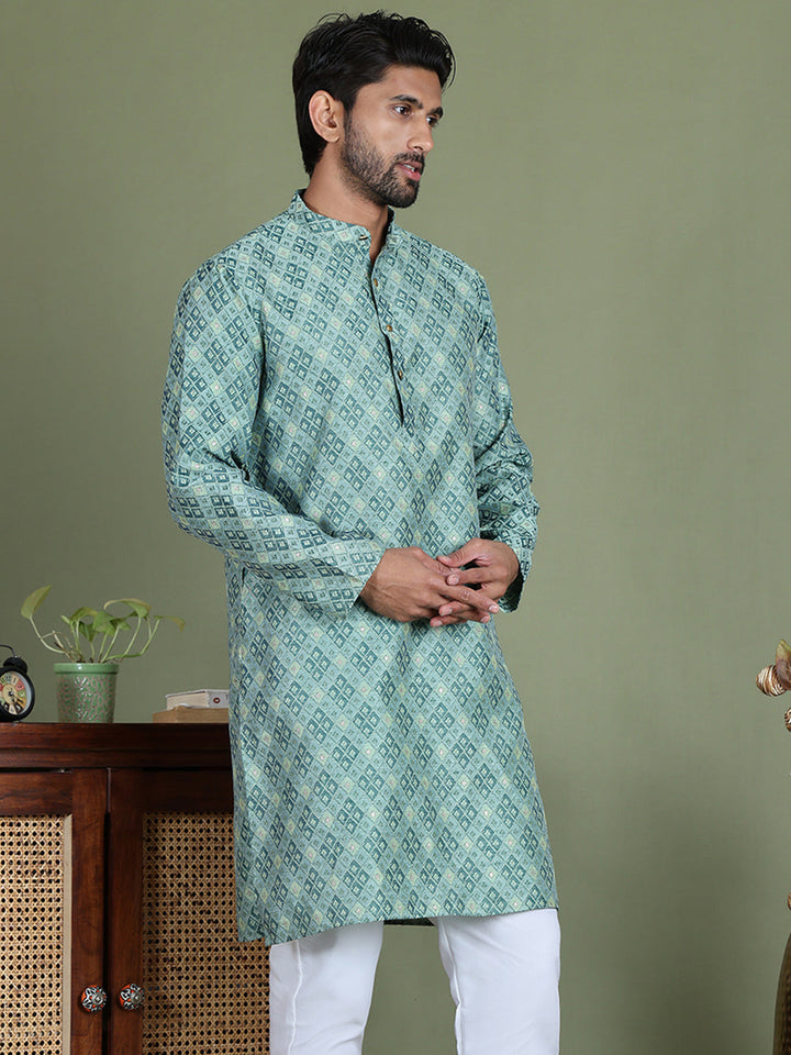Blue Woven Design Straight Kurtas