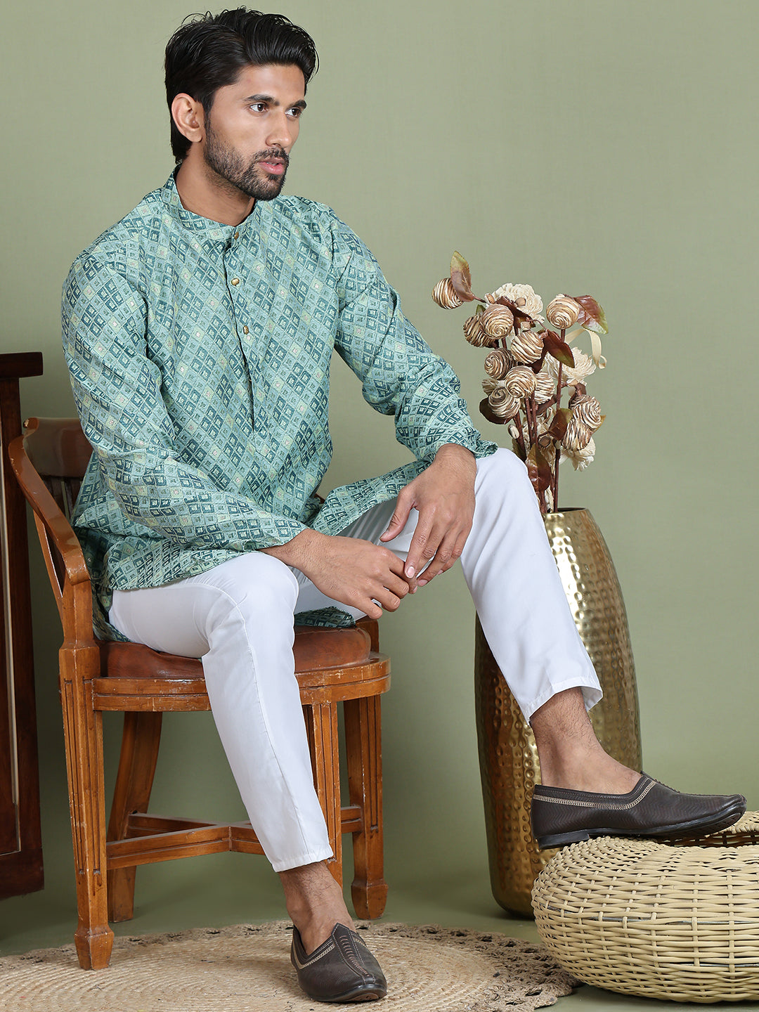 Blue Woven Design Straight Kurtas