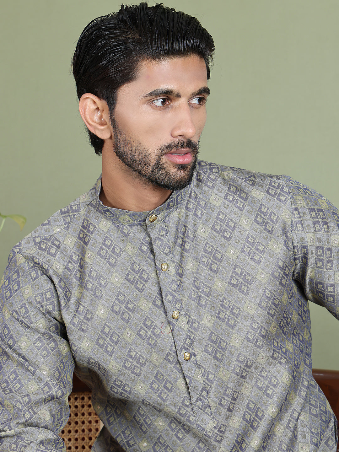 Grey Woven Design Straight Kurtas