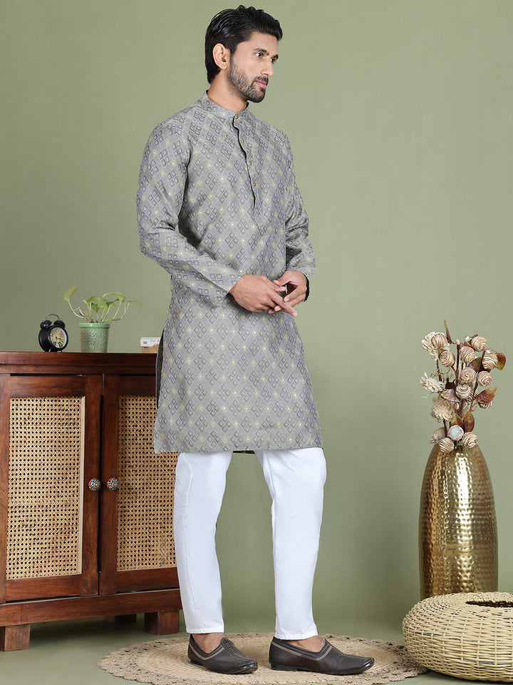 Grey Woven Design Straight Kurtas