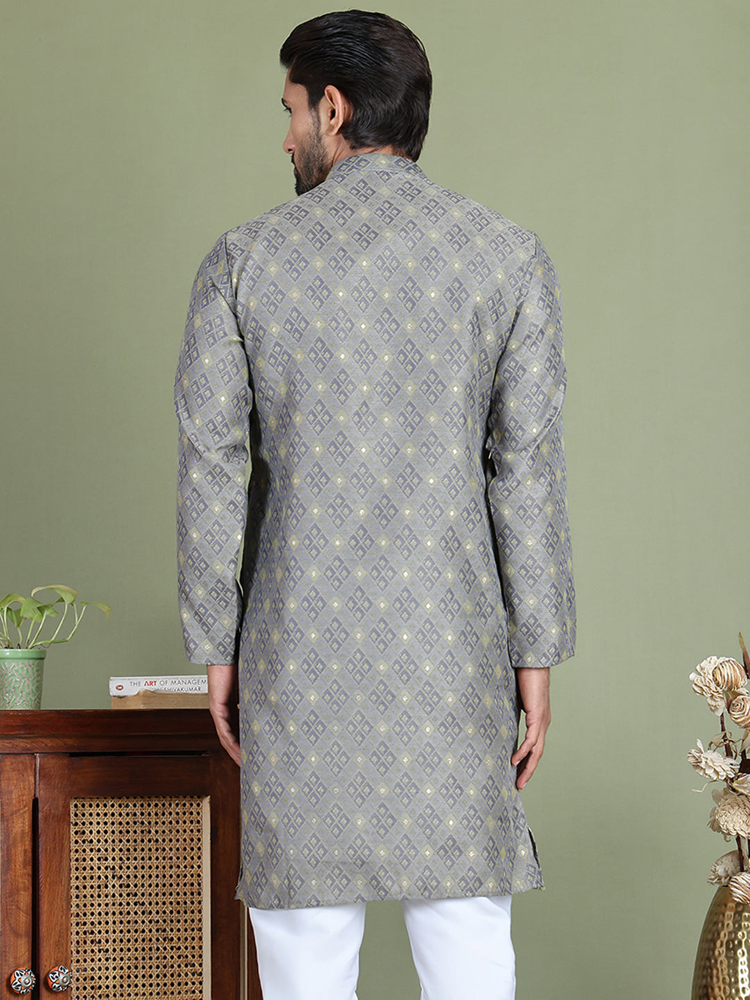 Grey Woven Design Straight Kurtas