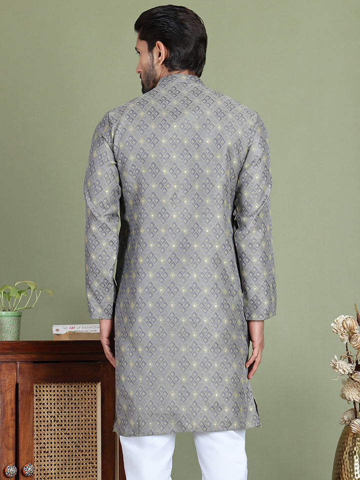 Grey Woven Design Straight Kurtas