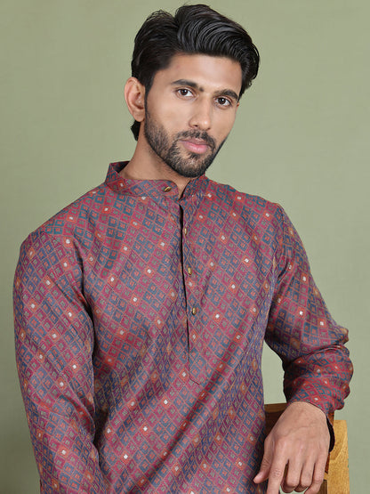 Maroon Woven Design Straight Kurtas