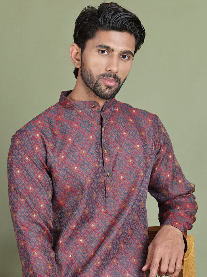 Maroon Woven Design Straight Kurtas