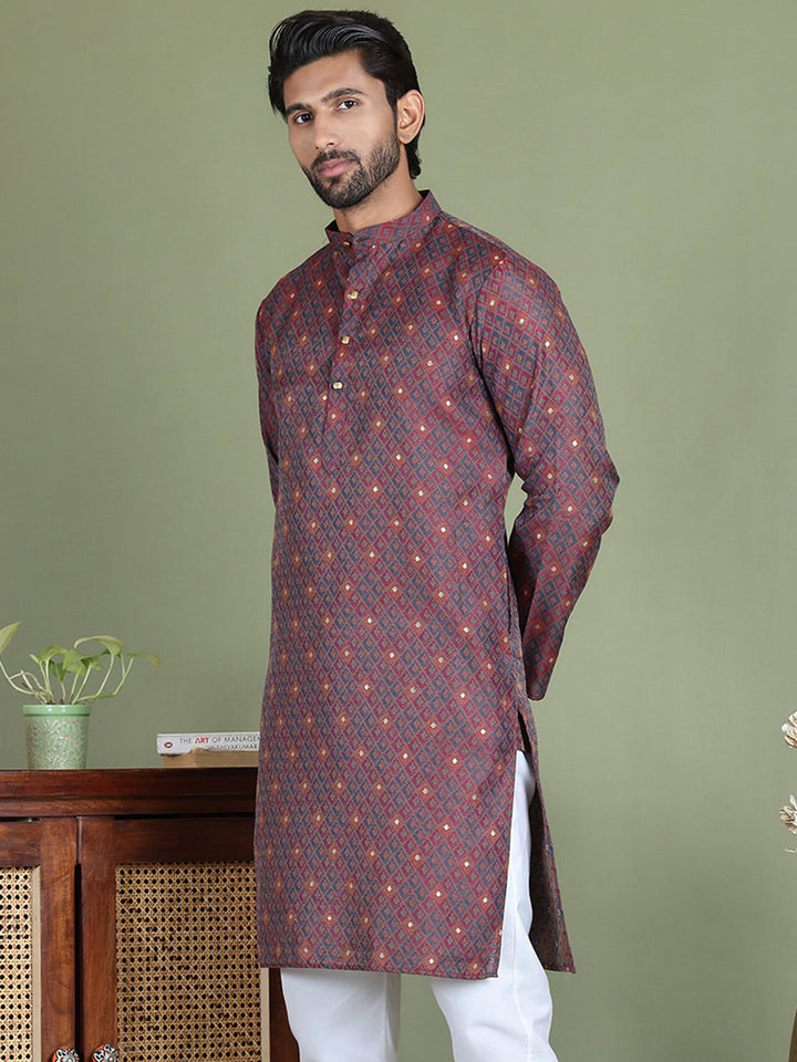 Maroon Woven Design Straight Kurtas