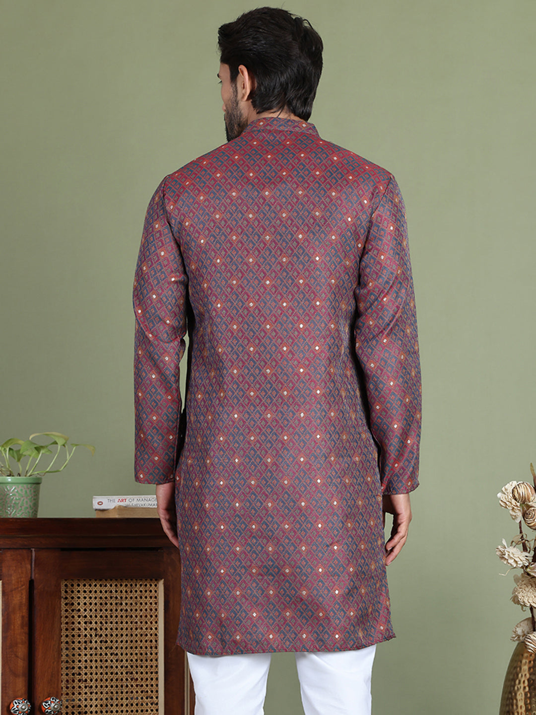 Maroon Woven Design Straight Kurtas