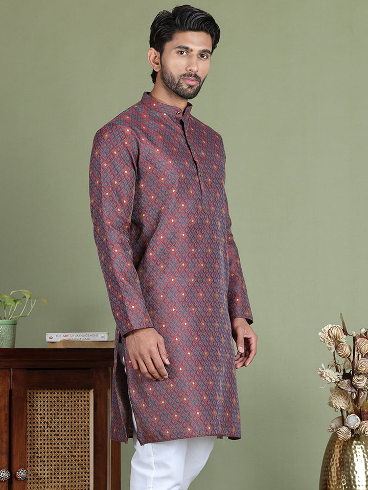 Maroon Woven Design Straight Kurtas