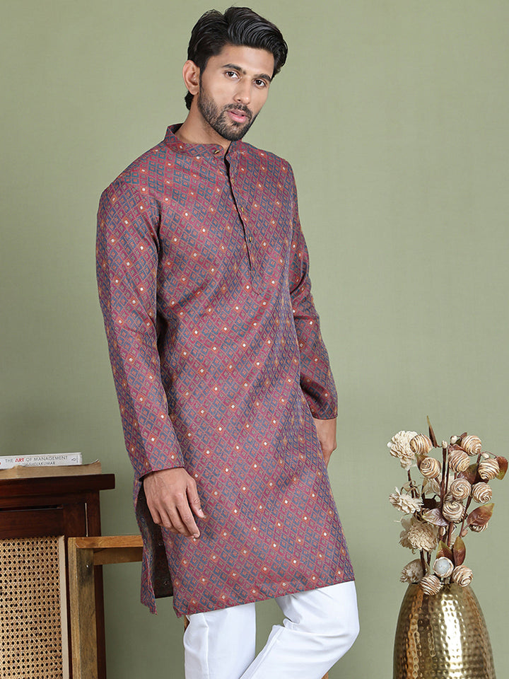 Maroon Woven Design Straight Kurtas