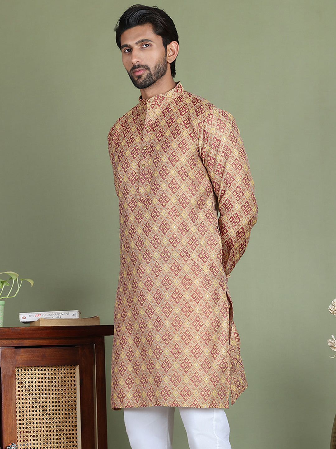 Yellow Woven Design Straight Kurtas
