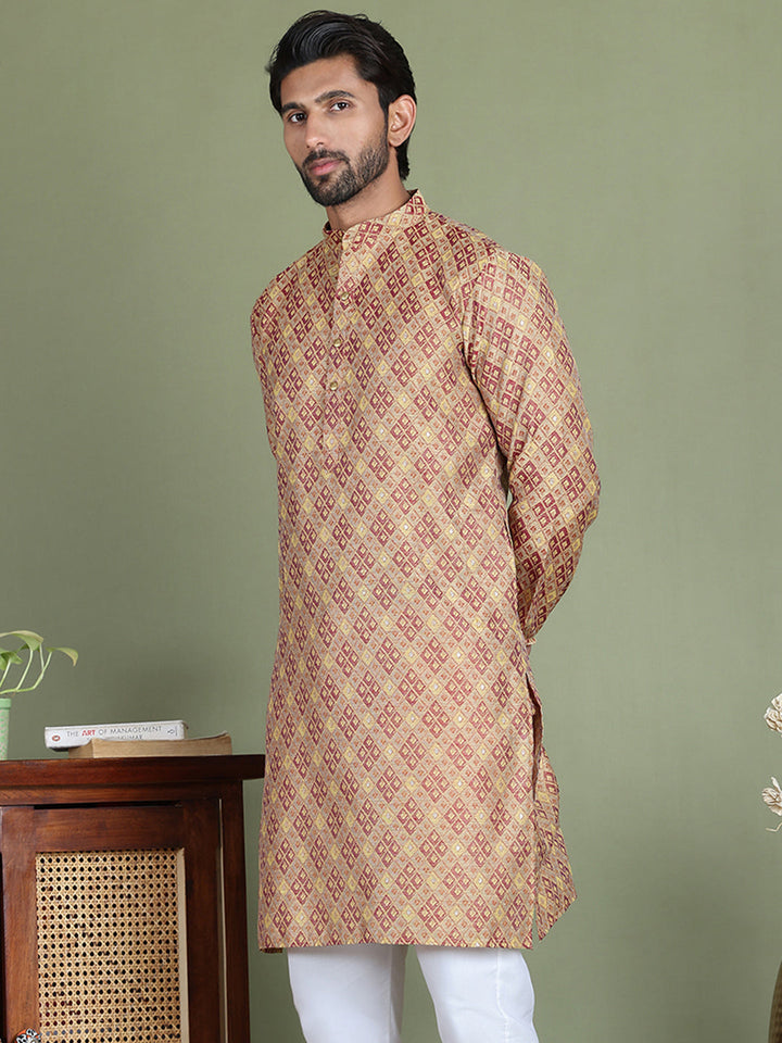 Yellow Woven Design Straight Kurtas