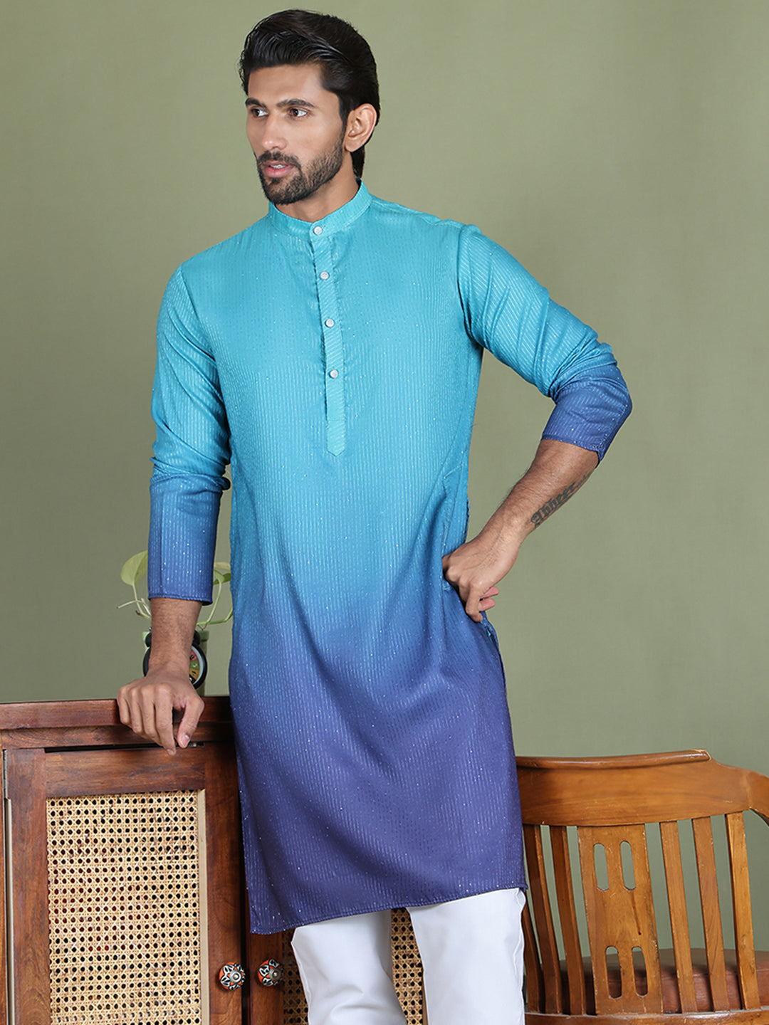 Sequins And Ombre Design Kurtas For Men