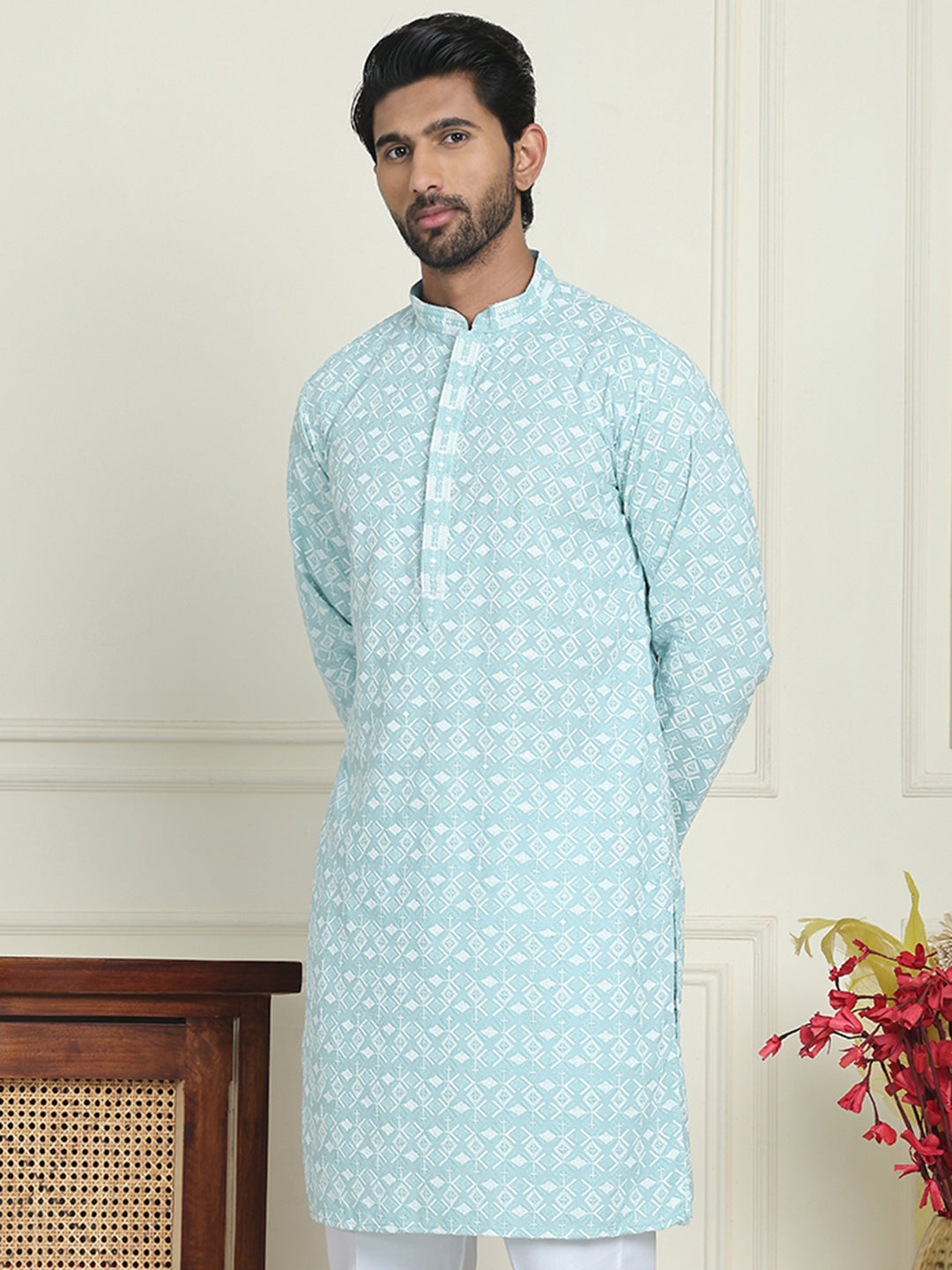 Embroidered And Sequins Straight Kurtas For Men