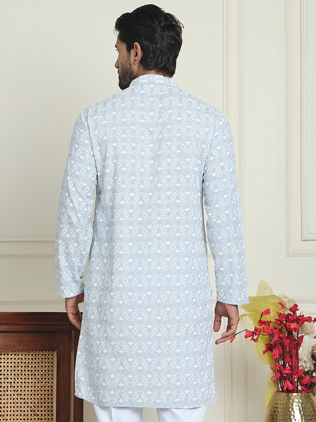 Embroidered And Sequins Straight Kurtas For Men