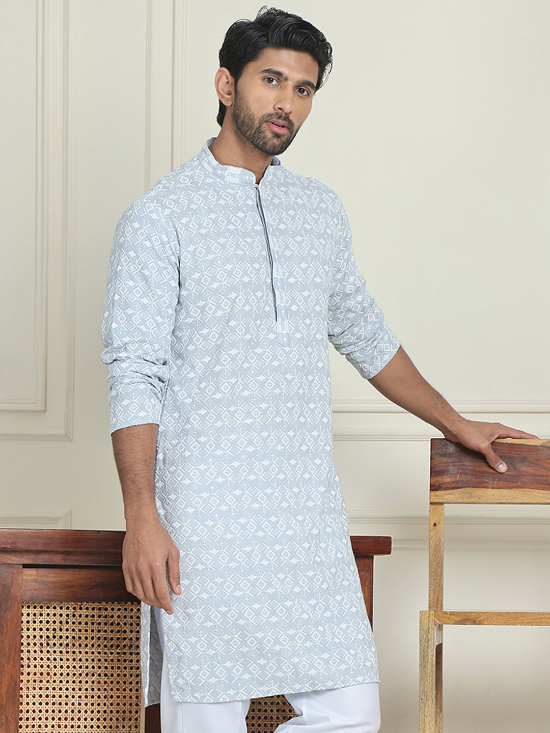 Embroidered And Sequins Straight Kurtas For Men