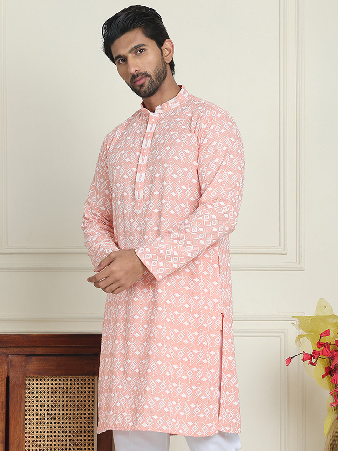 Embroidered And Sequins Straight Kurtas For Men