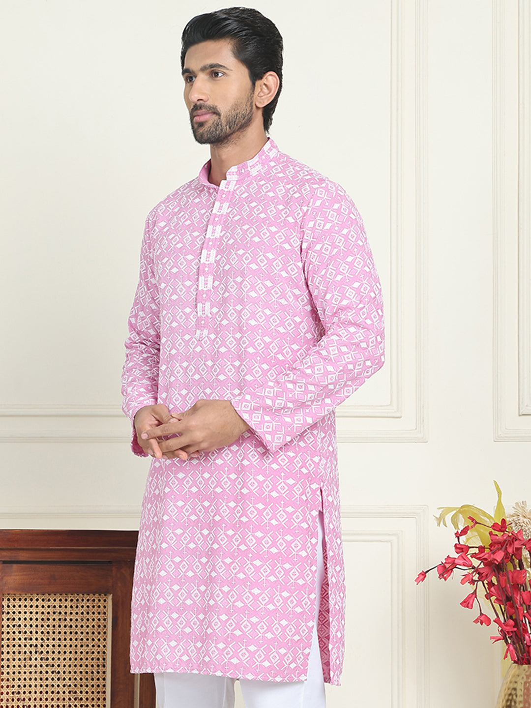 Embroidered And Sequins Straight Kurtas For Men