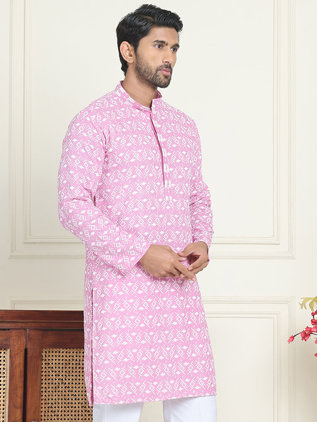Embroidered And Sequins Straight Kurtas For Men