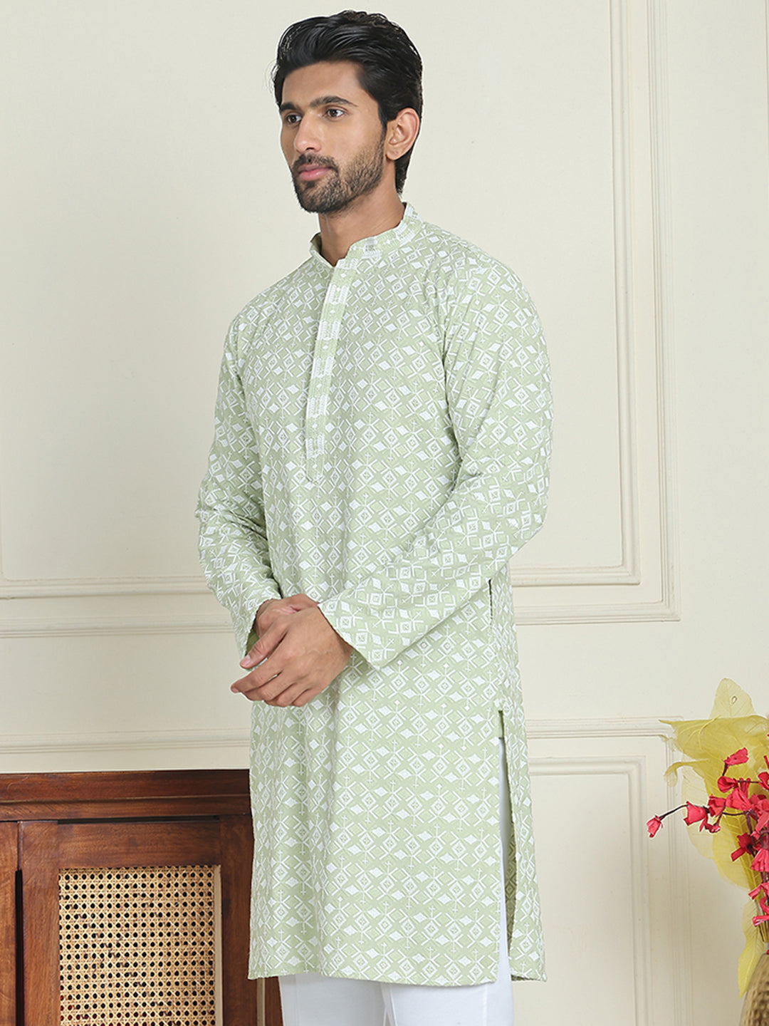 Embroidered And Sequins Straight Kurtas For Men
