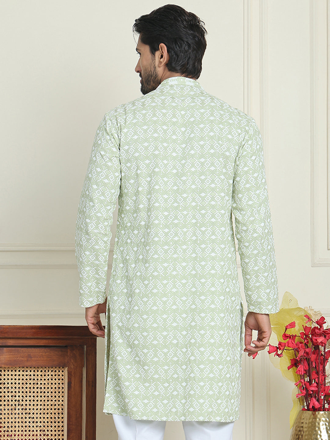 Embroidered And Sequins Straight Kurtas For Men