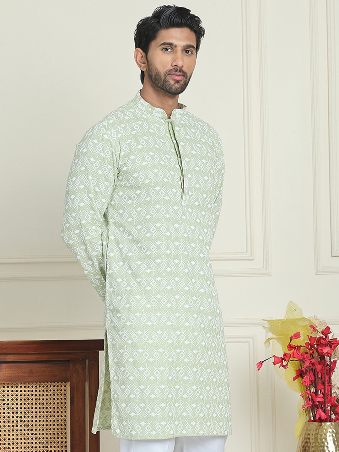 Embroidered And Sequins Straight Kurtas For Men