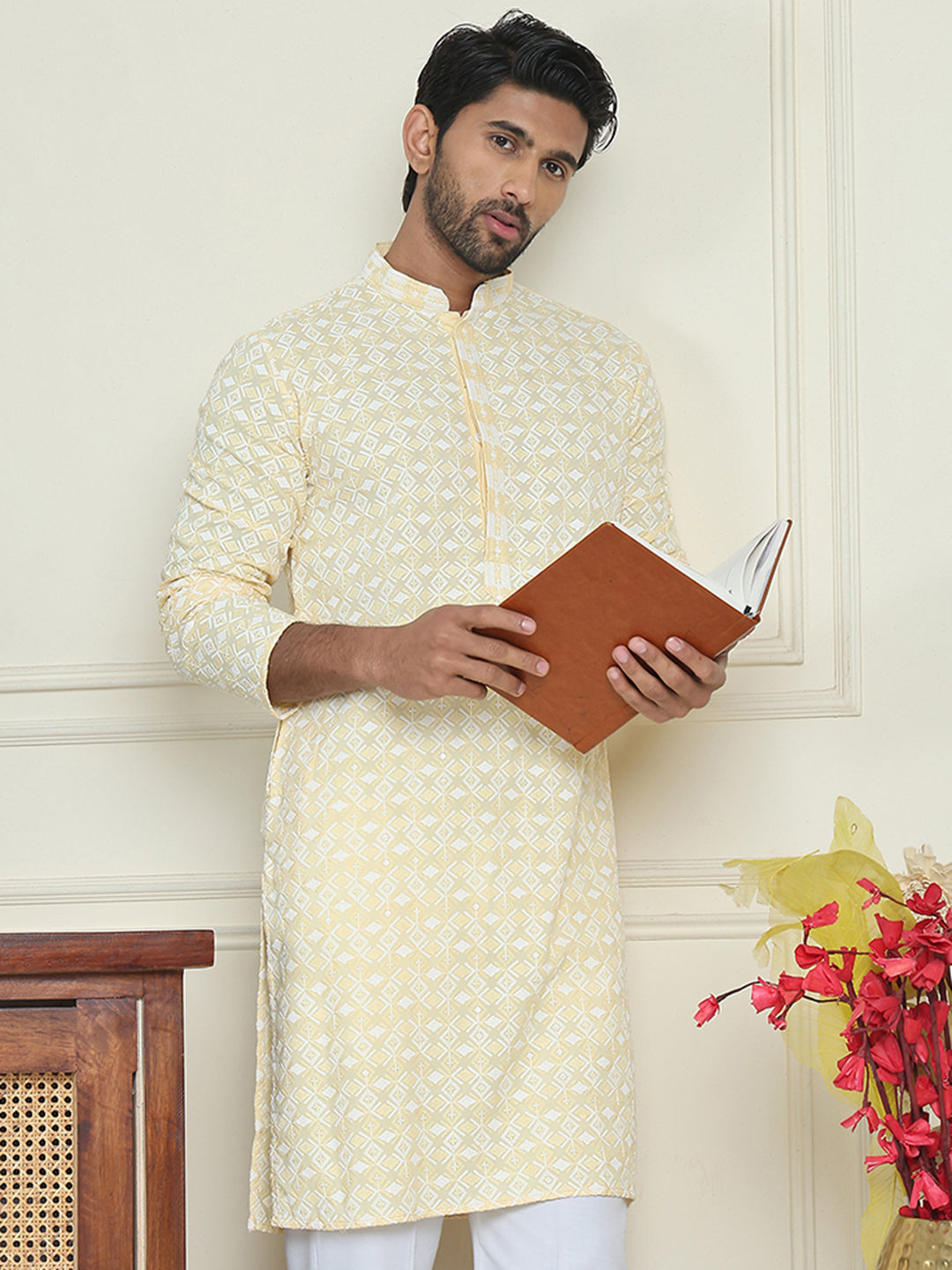 Embroidered And Sequins Straight Kurtas For Men