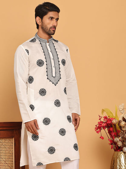 White Embroidered And Sequins Kurtas.